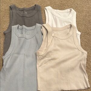 Set of Four Ribbed High Neck Tank Tops in Neutral Tones